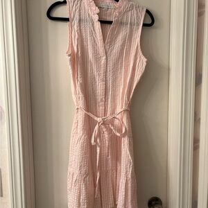 Elegant Pink Sleeveless Dress with Tie Waist
